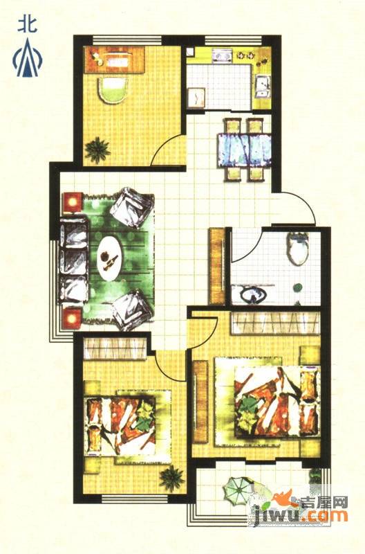 黄府家园3室2厅1卫78㎡户型图