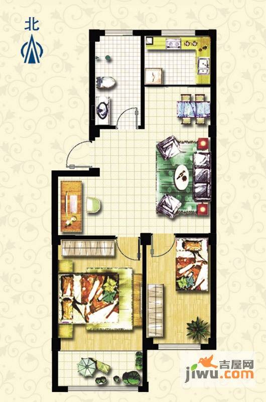 黄府家园2室2厅1卫75㎡户型图