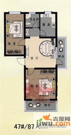 碧水金沙2室2厅1卫87.7㎡户型图