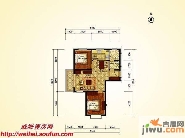 长青温泉明珠2室2厅1卫户型图