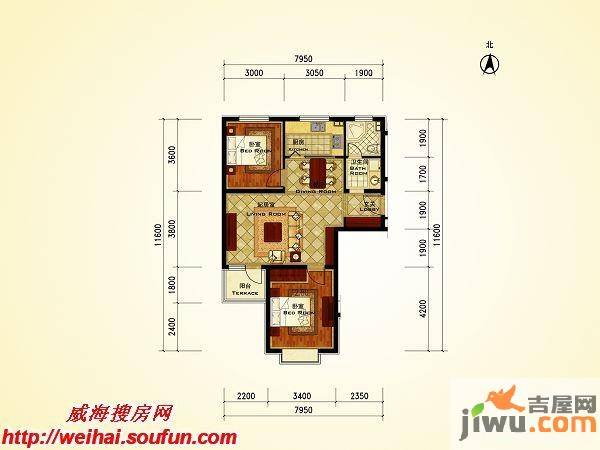 长青温泉明珠2室2厅1卫户型图