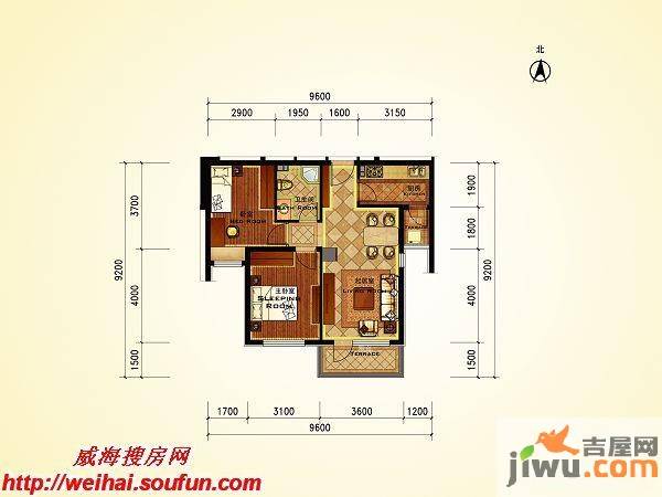 长青温泉明珠2室2厅1卫户型图