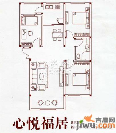 万博福地3室2厅1卫105.3㎡户型图