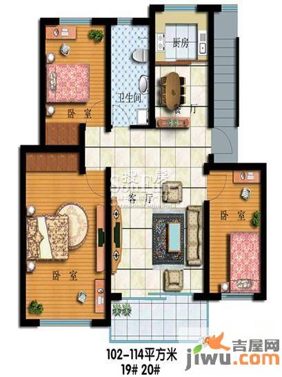 宏泰花园3室2厅1卫114㎡户型图