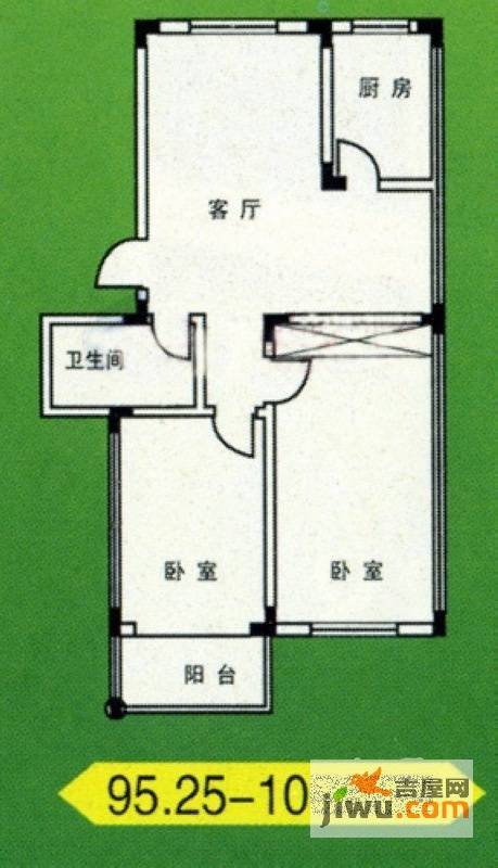 鲁威阳光花园2室1厅1卫95.3㎡户型图