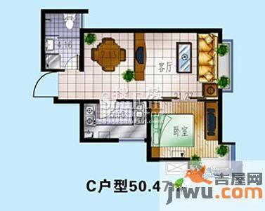 海林阅海园1室2厅1卫50.5㎡户型图