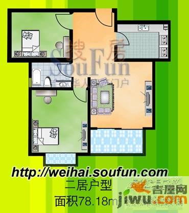 嘉盛苑2室1厅1卫73.8㎡户型图