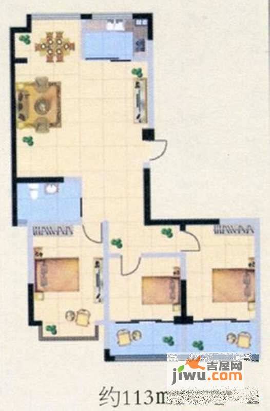 环翠花苑3室2厅1卫113㎡户型图
