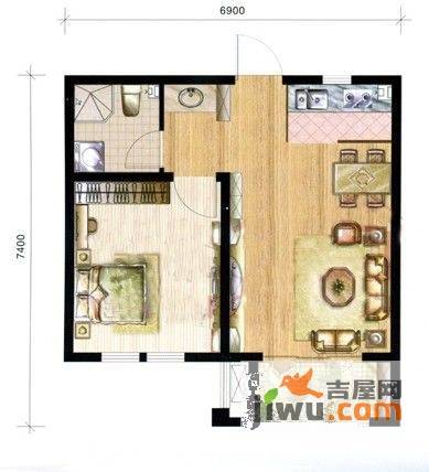 康桥蓝湾1室1厅1卫53㎡户型图