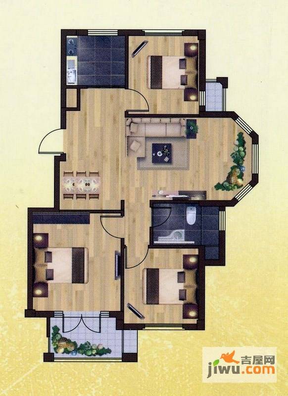 翰林名苑3室2厅1卫98.8㎡户型图