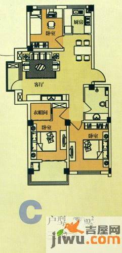 景和家园3室2厅1卫77㎡户型图