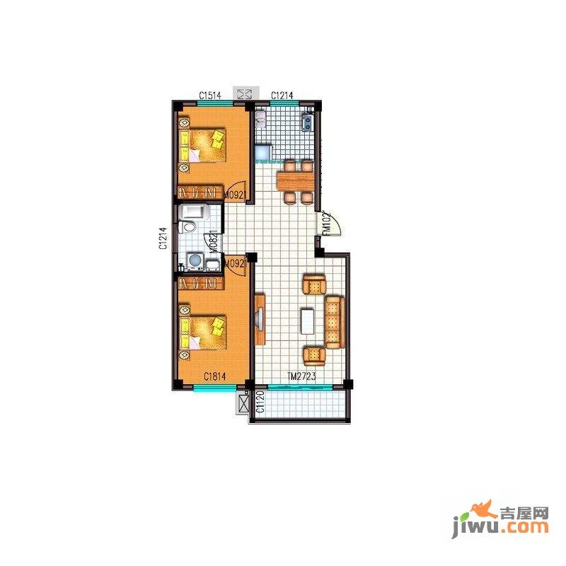 天鹅湖福源庄园2室1厅1卫73.5㎡户型图