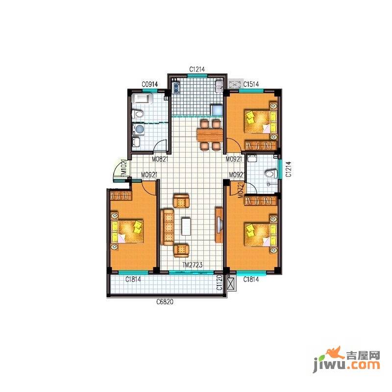 天鹅湖福源庄园3室1厅1卫92.3㎡户型图