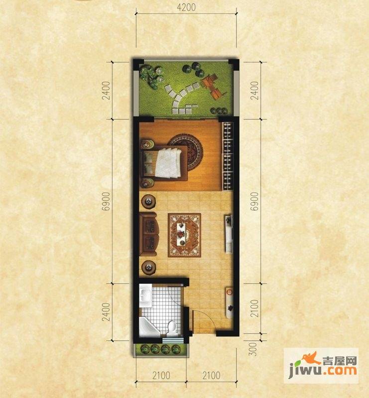 波西塔诺1室1厅1卫52㎡户型图