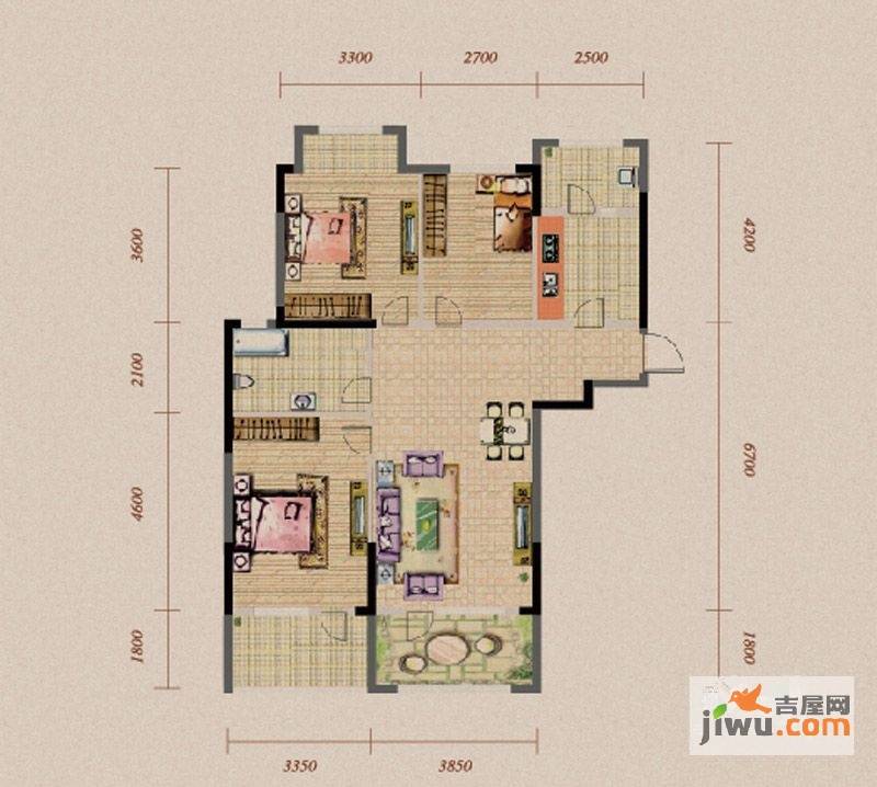 长青温泉明珠3室2厅1卫118㎡户型图