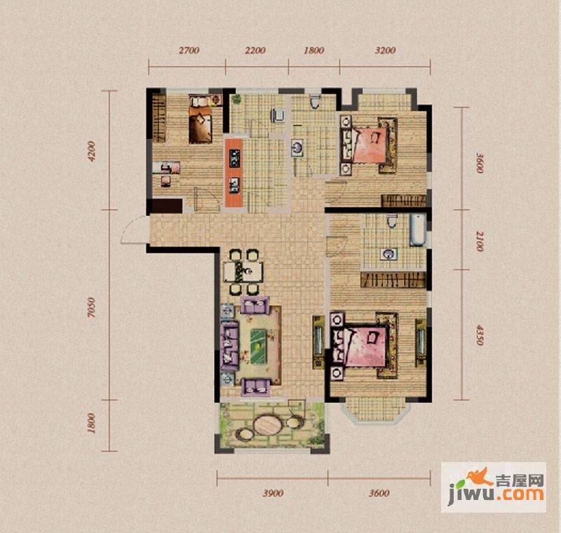 长青温泉明珠3室2厅2卫110.6㎡户型图