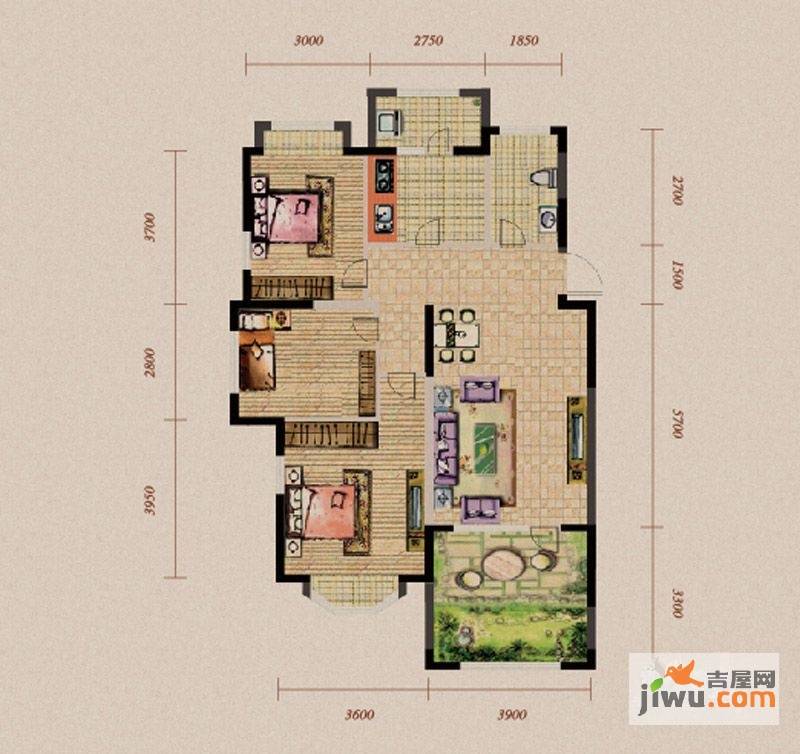 长青温泉明珠3室2厅1卫108.6㎡户型图