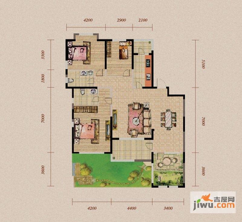 长青温泉明珠3室2厅2卫157.8㎡户型图