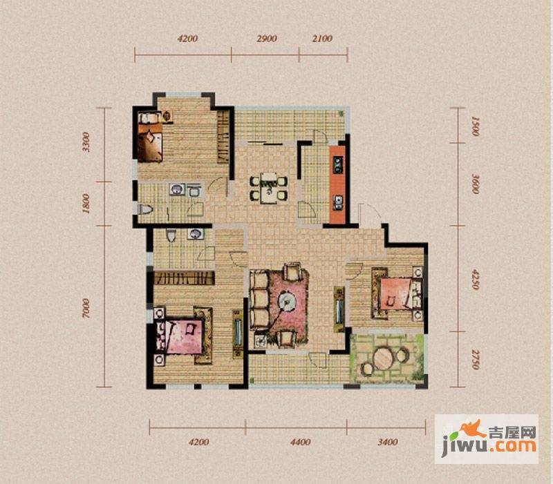 长青温泉明珠3室2厅2卫138㎡户型图