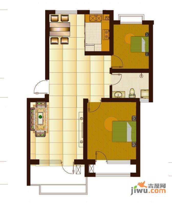 清岛湾2室2厅1卫88.7㎡户型图