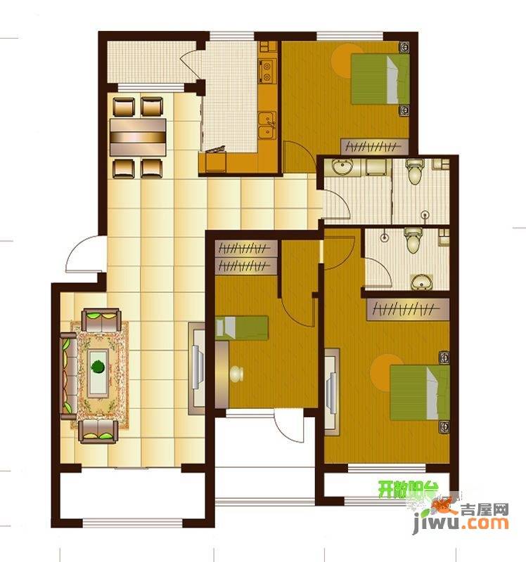 清岛湾3室2厅1卫124.9㎡户型图