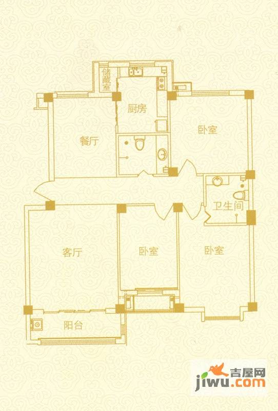 锦都城3室2厅1卫137.6㎡户型图