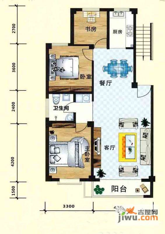 立业春城3室2厅1卫124㎡户型图