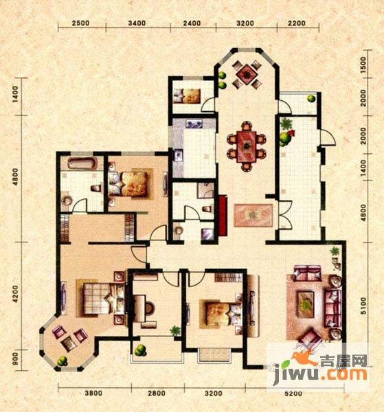 尚东国际5室2厅2卫220㎡户型图