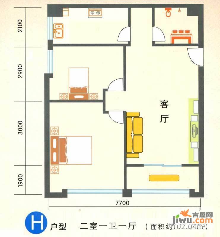 天成大厦2室1厅1卫102㎡户型图