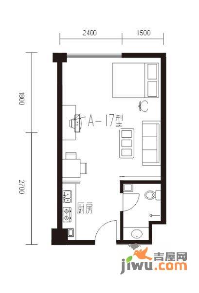 领尚国际公寓1室1厅1卫33.5㎡户型图