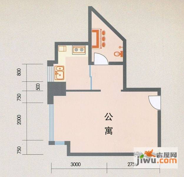 天成大厦1室1厅1卫40.6㎡户型图