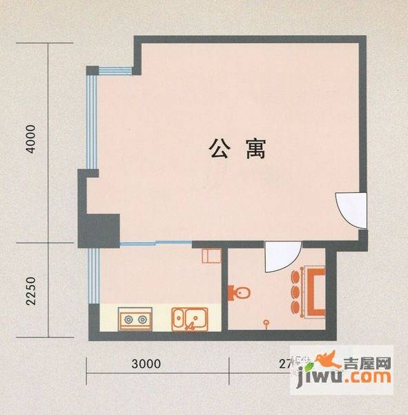 天成大厦1室1厅1卫44.5㎡户型图