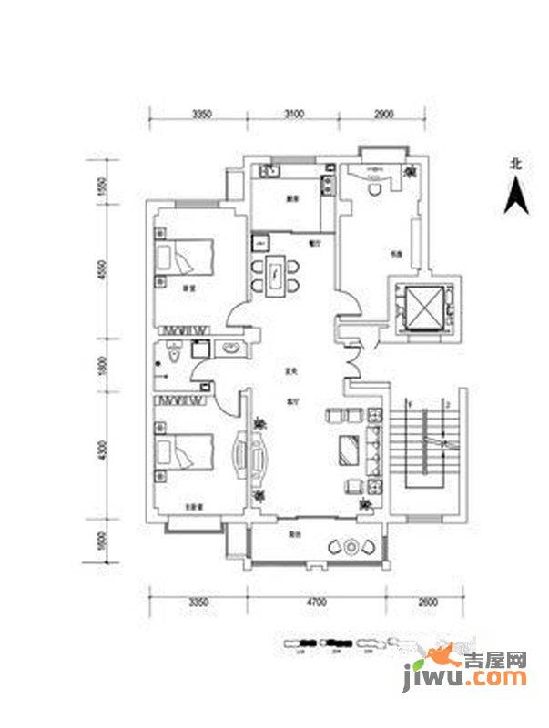 隆瑞园3室2厅1卫136㎡户型图